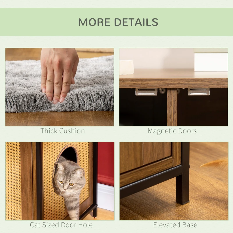 PawHut Shelved Hidden Litter Box Enclosure with Spacious Top and Interior, Large Cat Litter House End Table for Indoor Cats with Hidden Storage Cabinet Space