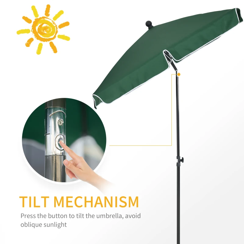 Outsunny 6.5x4ft Rectangle Patio Umbrella Aluminum Tilt Adjustable Garden Parasol Sun Shade Outdoor Canopy Green