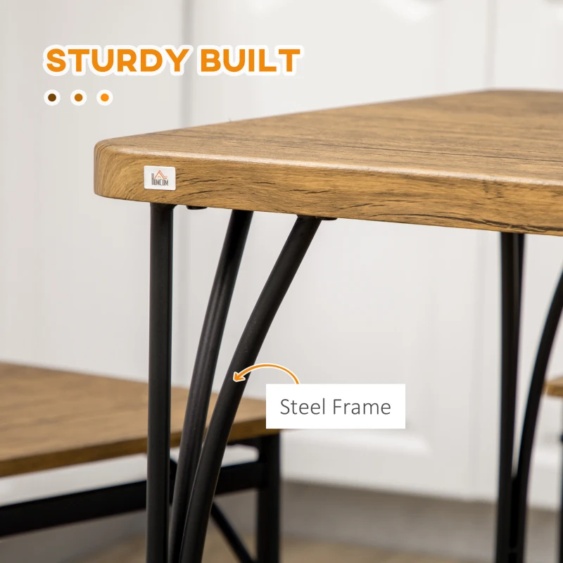 HOMCOM Industrial Dining Table Set for 6 People, 6 Piece Kitchen Table and Chairs Set, Dinner Table with Bench and Storage Shelf, Dinette Set, Rustic Brown