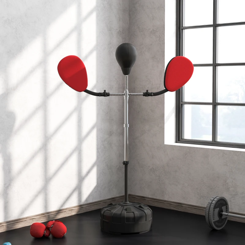 Soozier Boxing Bag with Stand, Adjustable Height Punching Speed Bag with 2 Target Arms, for Training, Exercise, Black