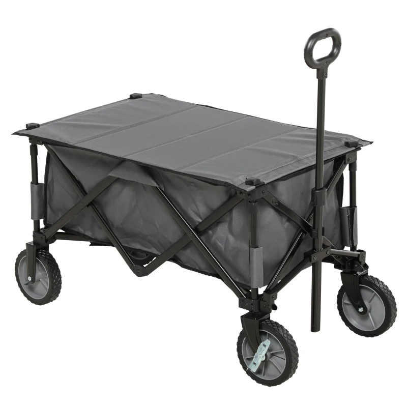 Outsunny Folding Garden Wagon, Collapsible Wagon, Cart with Wheels, Steel Frame and Oxford Fabric, Dark Grey