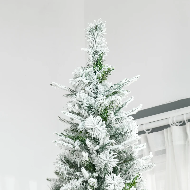 HOMCOM 9' Unlit Snow Flocked Pine Artificial Christmas Tree with Realistic Branches and 1159 Tips, Green