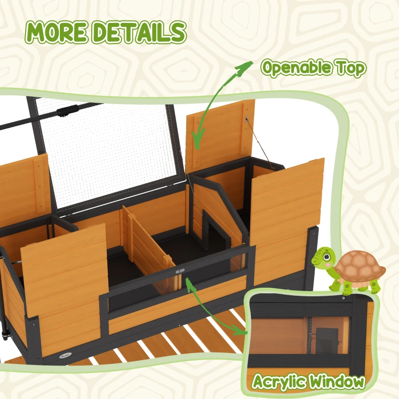 PawHut Tortoise Enclosure Tortoise House with Adjustable Lamp Holder Storage Shelf, Dual Main Houses, Openable Lid, Yellow