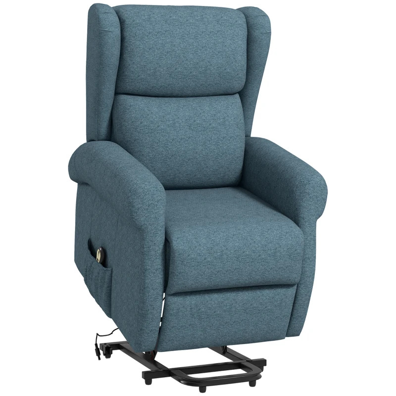 HOMCOM Wingback Lift Chair for Elderly, Power Chair Recliner with Footrest, Remote Control, Side Pockets, Blue
