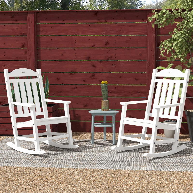 Outsunny 2PCs Outdoor Rocking Chair with Armrests, Fade-Resistant Waterproof HDPE for Indoor & Outdoor, White