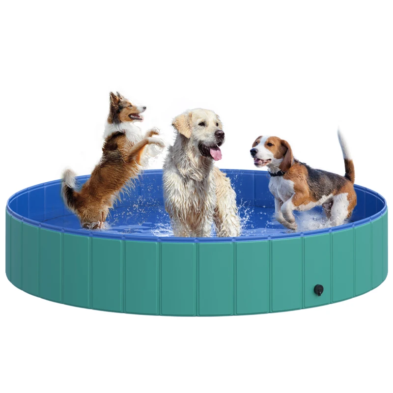PawHut Φ63" Folding Dog Pool for Large dogs,  Portable Pet Kiddie Swimming Pool, Outdoor/Indoor Puppy Bath Tub with Nonslip Bottom for Dogs & Cats, Green