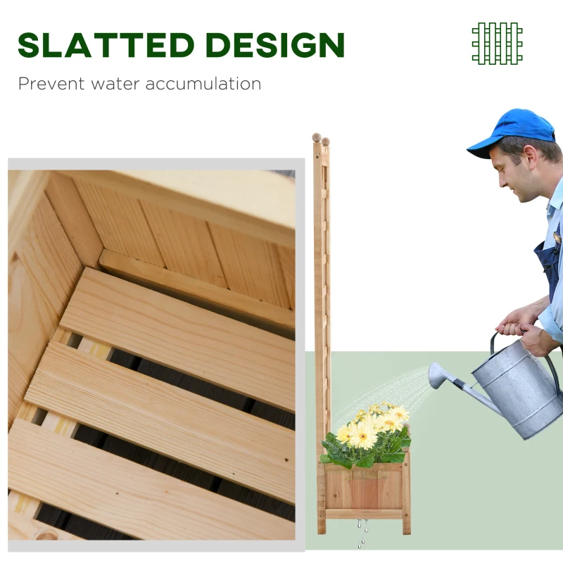 Outsunny Wooden Raised Garden Bed with Trellis, Outdoor Planter Box with Drainage Crevices for Climbing Vine Plants Flowers, 12" x 12" x 49"