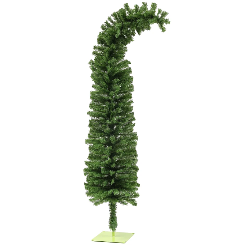 HOMCOM 6ft Whimsical Pencil Christmas Tree, Bendable Artificial Christmas Tree with 400 Branch Tips and Metal Base, Green
