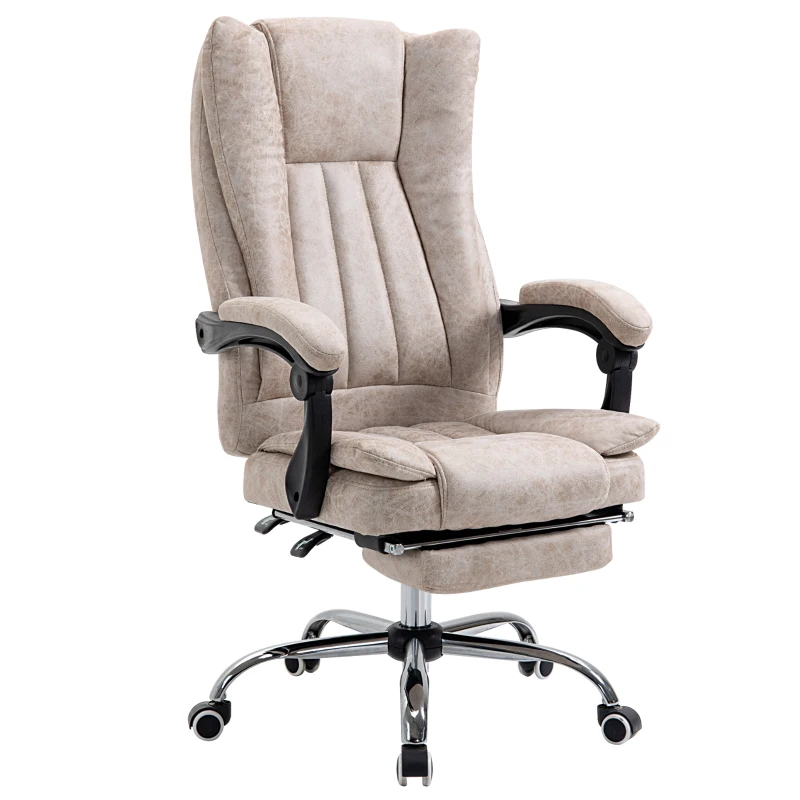 Vinsetto Microfiber Computer Chair, Executive Office Chair with Reclining Backrest Retractable Footrest Adjustable Height Beige