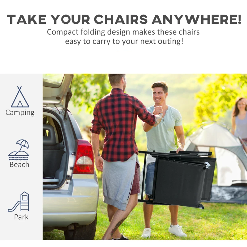 Outsunny Outdoor Set of 2 Lounge Chair, Folding Reclining Garden Sun Lounger with Metal Frame, Adjustable Backrest for Patio, Deck, and Poolside, Black