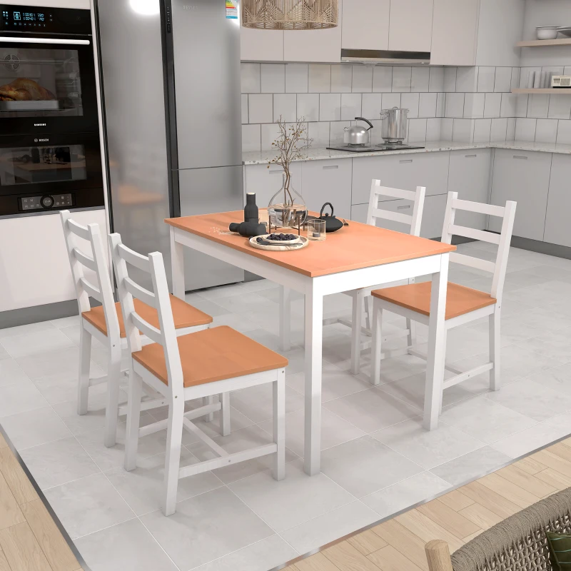 HOMCOM Dining Table Set for 4, 5 Piece Modern Kitchen Table and Chairs, Solid Wood Dining Room Set for Small Spaces, Breakfast Nook, White