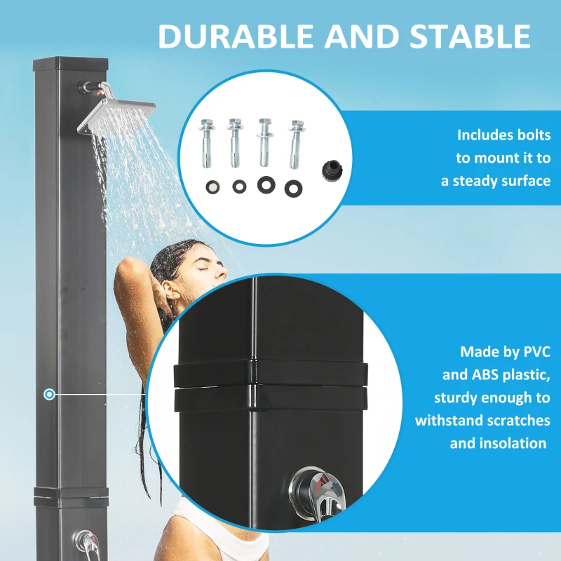 Outsunny 10.6 Gallons Solar Heated Shower with Free-Rotating Shower Head, Temperature Adjustment & Foot Shower, 2-Section Outdoor Shower for Backyard Poolside Beach Pool Spa, 7ft