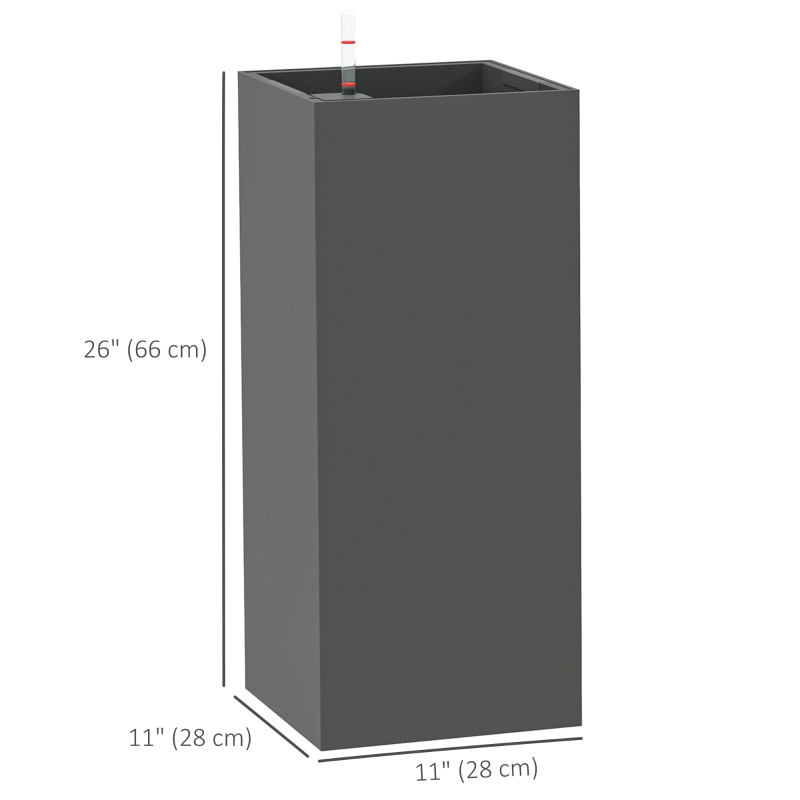 Outsunny 2 Pack Planter Box, 26 Inch Plastic Flower Pots with Water Level Indicator, Drainage Hole and Drain Plug, Dark Grey