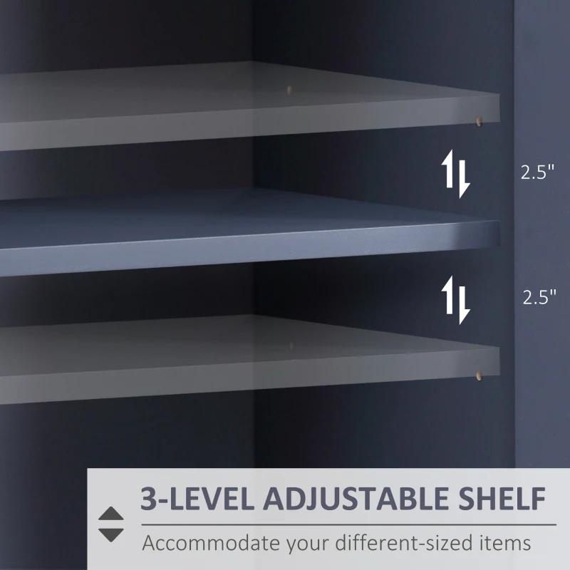 HOMCOM Sideboard, Buffet Cabinet with 4 Tempered Glass Doors, Stripe Pattern and Adjustable Storage Shelf, Credenza, Gray