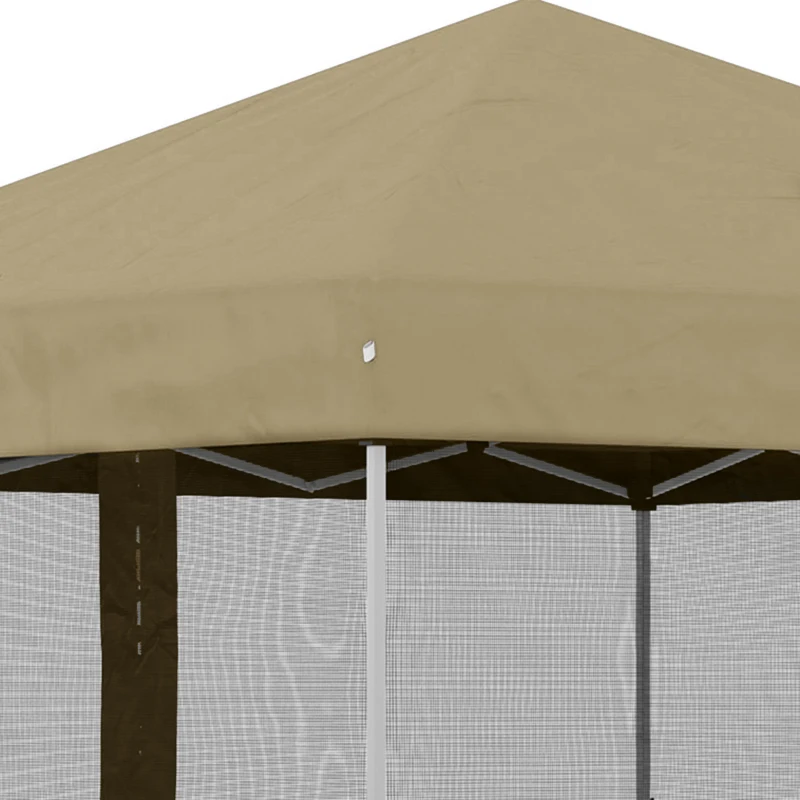 Outsunny 10' x 10' Pop-Up Party Tent Outdoor Canopy Tent with Mesh Sidewalls, 3-Level Adjustable Height, Roller Bag, Khaki