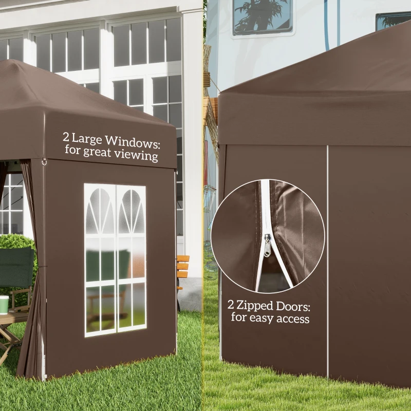 Outsunny 6.6'x6.6' Pop Up Canopy Tent with Sidewalls, Instant Sun Shelter Camping Gazebo with Carry Bag, Brown