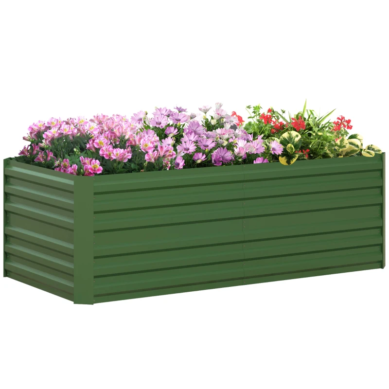Outsunny Galvanized Raised Garden Bed, Steel Outdoor Planters with Reinforced Rods, 71" x 35" x 23", Green