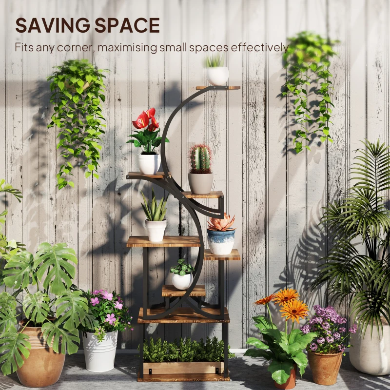 Outsunny Plant Stand Indoor, 8 Tier 62" S-Shaped Plant Shelf, Corner Plant Rack for Multiple Plants, Carbonised Finish