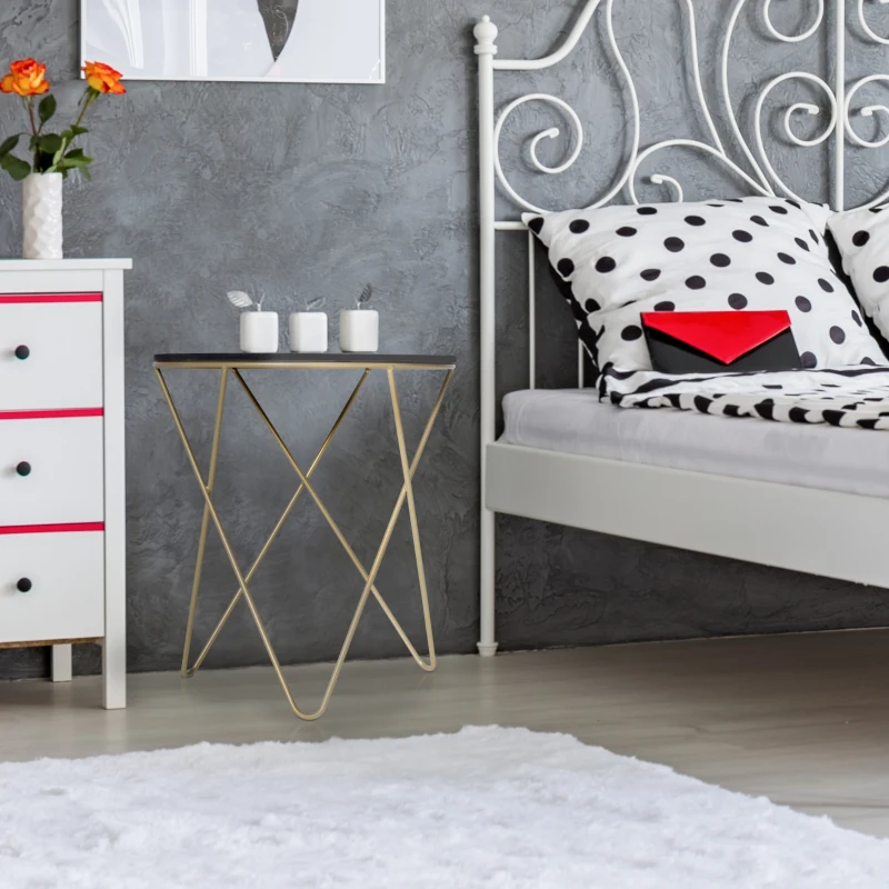 HOMCOM 17" Round Sofa Side Table, Wood Top End Table, Accent Coffee Table with Metal Leg for Living Room, Bedroom, Black and Gold