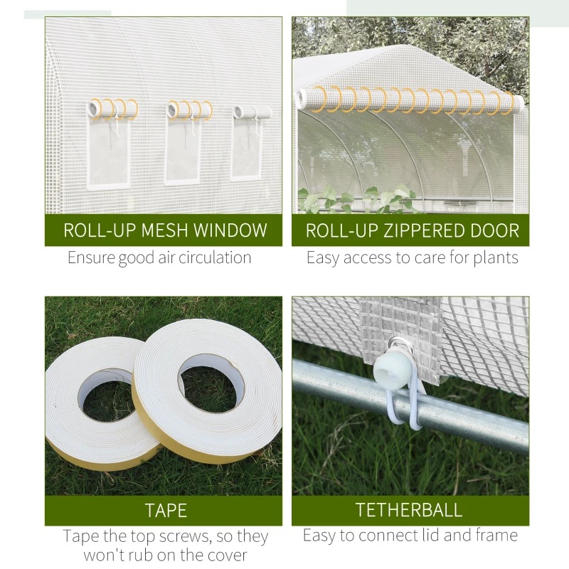 Outsunny 20x10x7ft Heavy Duty Tunnel Walk-in Greenhouse Outdoor Backyard Seed Plant Vegetables Grow Warm House White