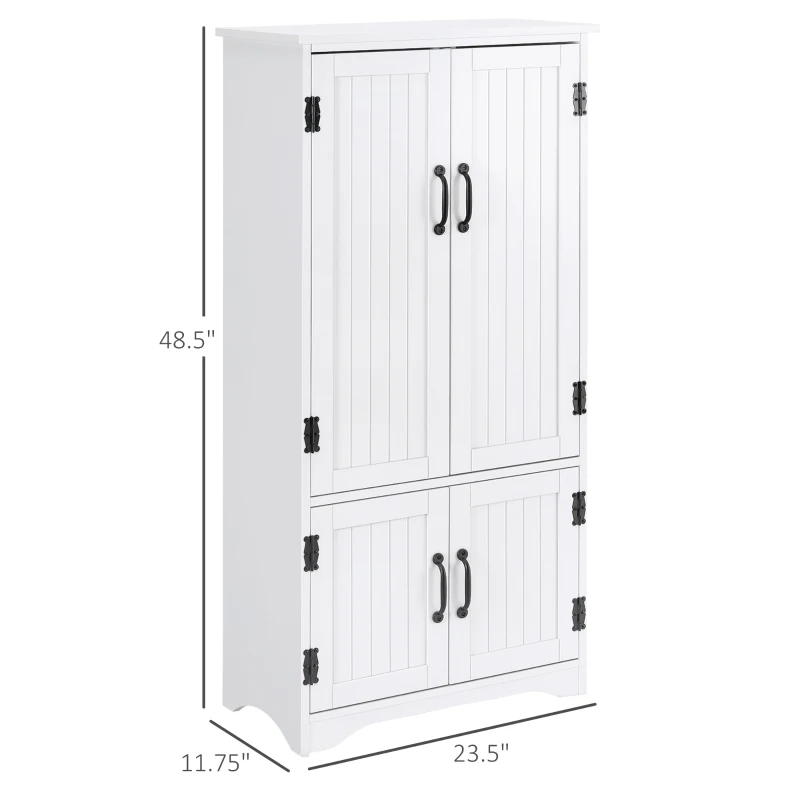HOMCOM 48" 4-Door Storage Cabinet Multi-Storey Large Space Pantry with Adjustable Shelves White