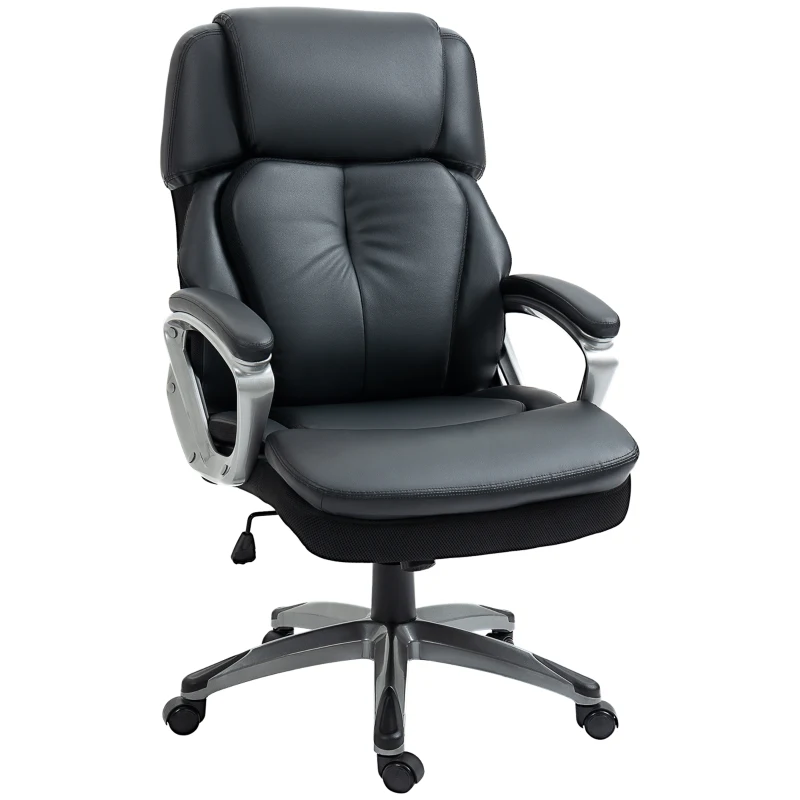 Vinsetto High Back Executive Chair Computer Ergonomic Task Seat PU Leather Swivel Chair for Office with Padded Armrests, Adjustable Height, Black