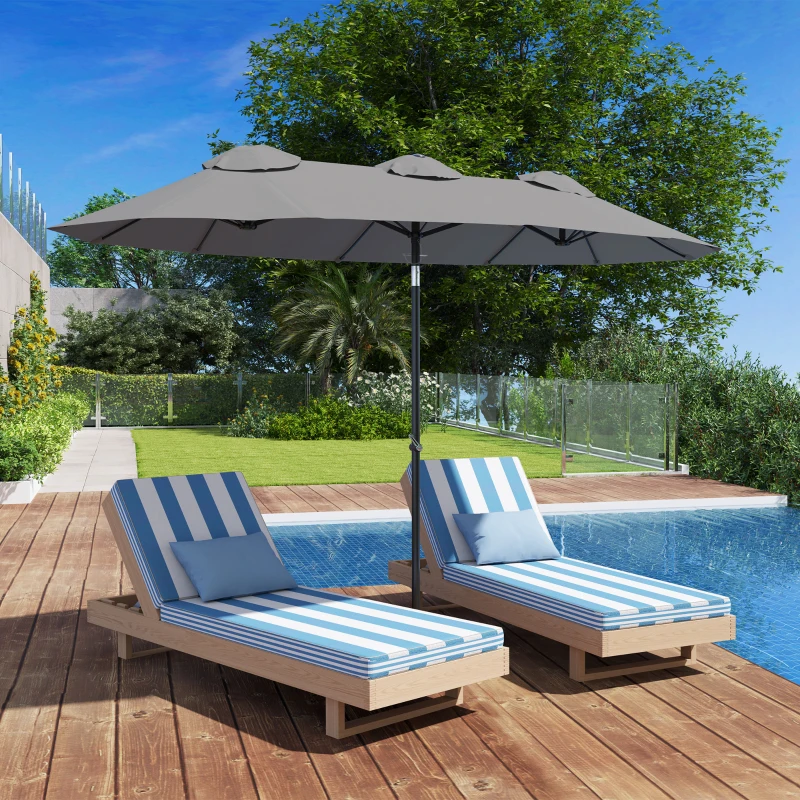Outsunny Double Sided Patio Umbrella, 9.5' Large Outdoor Market Umbrella with Push Button Tilt and Crank, 3 Air Vents and 12 Ribs, for Garden, Deck, Pool, Gray(m-2)