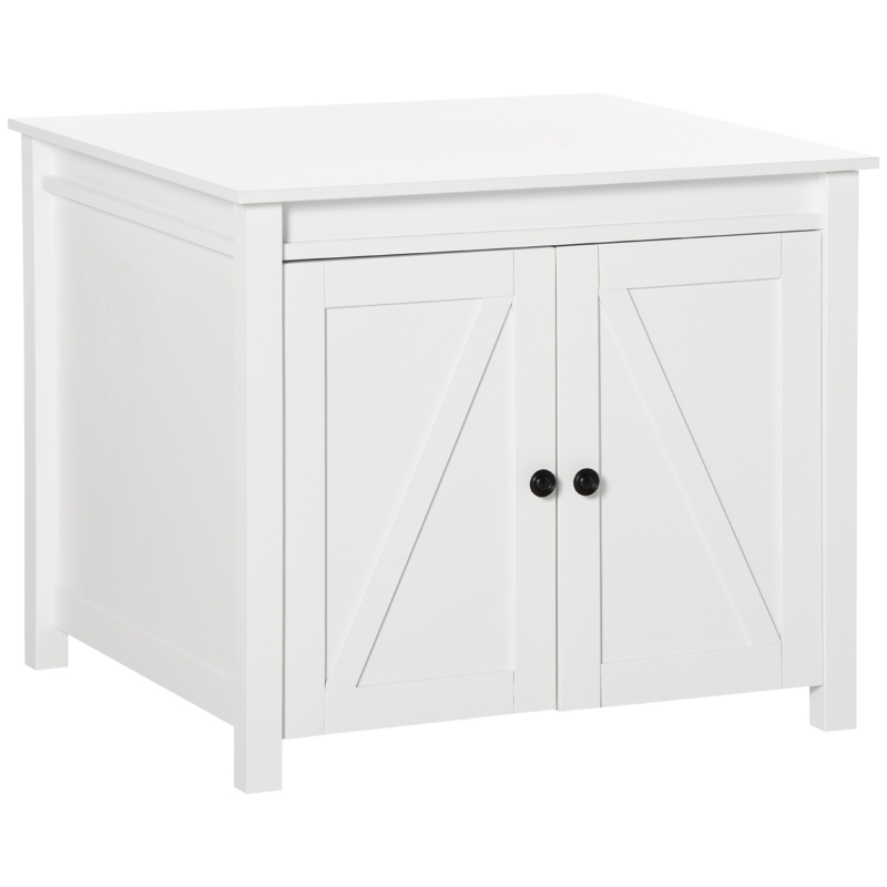 PawHut Cat Litter Box Enclosure with Openable Top, Cat Washroom Storage Side Table with Double Doors, Zinc Alloy Handles, for Indoor Use, White