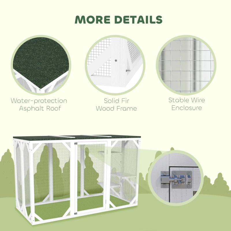 PawHut Catio Outdoor Cat Enclosure with Waterproof Roof, Multi-Level Platforms, Lock, White