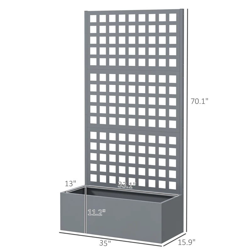 Outsunny Galvanized Raised Garden Bed Planter Box with Trellis for Climbing Plants, Vegetable, Vines, 35" x 16" x 70", Gray