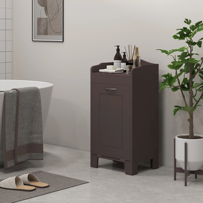 HOMCOM Tilt-out Laundry Storage Cabinet with Tabletop and Compartment Hamper, Coffee