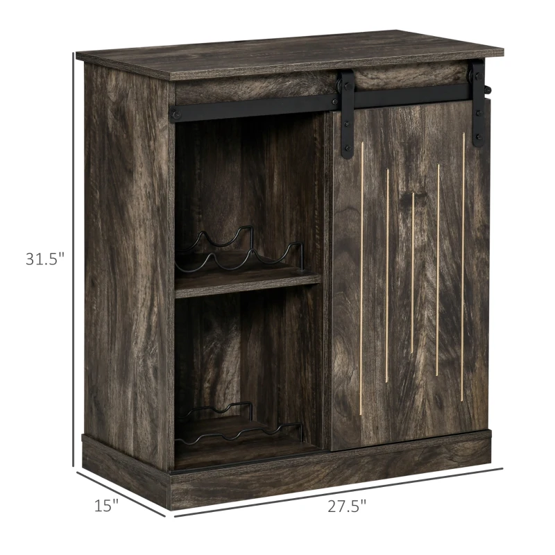 HOMCOM Industrial Wine Cabinet, Sideboard Storage Cabinet, Serving Bar Buffet with Sliding Barn Door and 6-Bottle Wine Rack, Gray