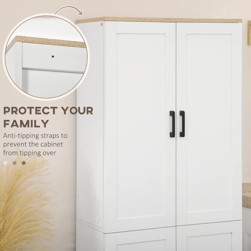 HOMCOM 67" 4-Door Kitchen Pantry Cabinet, Freestanding Storage Cabinet Cupboard with Adjustable Shelves, White