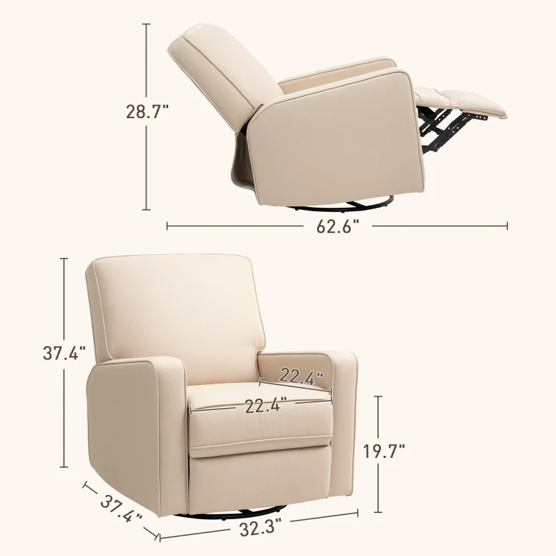 HOMCOM Manual Recliner Chair for Adults with Thick Cushion, Breathable Fabric Glider Rocking Chair for Living Room, Beige
