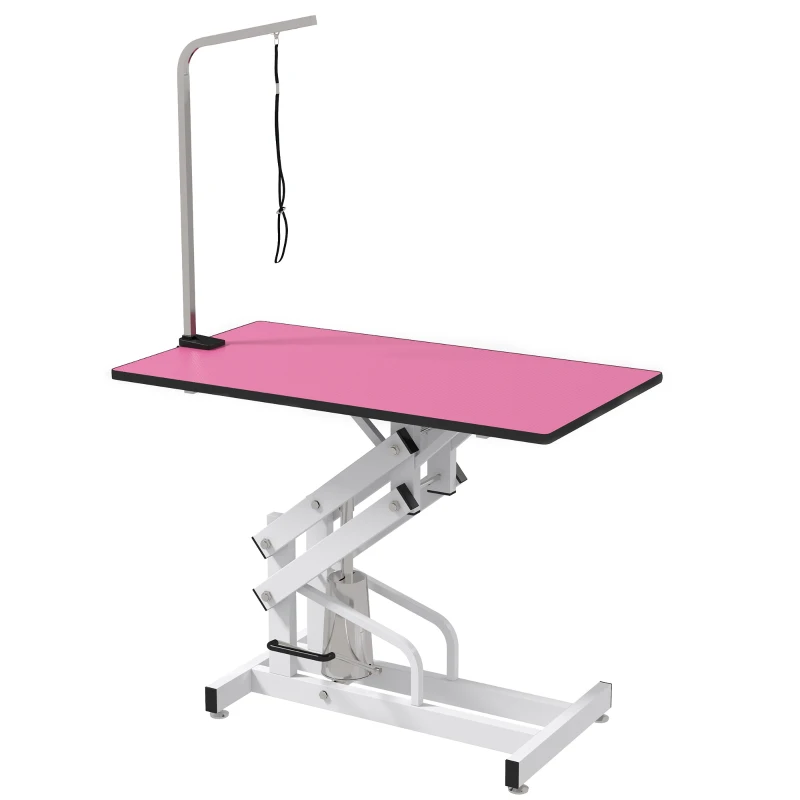 PawHut Pet Grooming Table, Height Adjustable Dog Grooming Table with Arm, Noose and Non-Slip Grooming Table, Pink