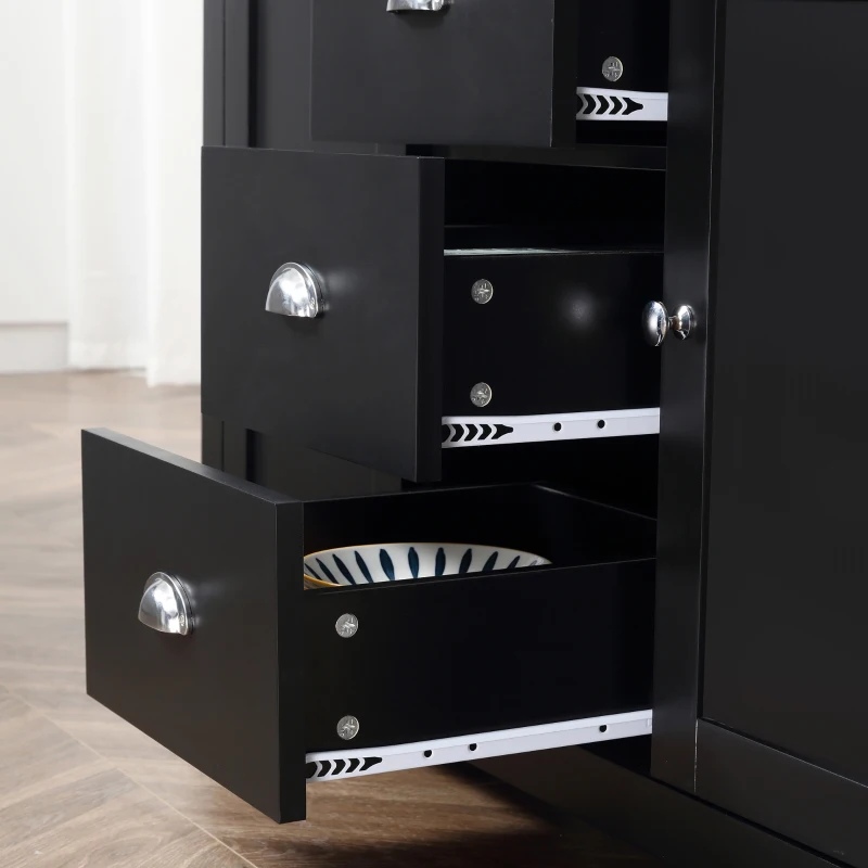 HOMCOM Kitchen Sideboard with Adjustable Shelves, Buffet Cabinet, Coffee Bar Cabinet with 3 Storage Drawers, Black