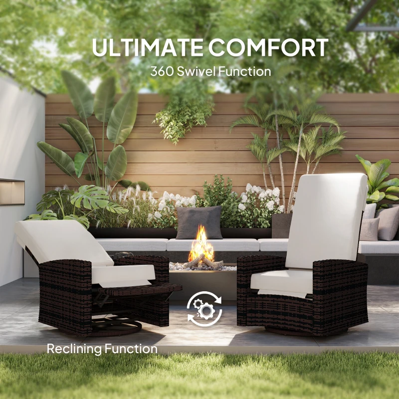 Outsunny Outdoor Rattan Wicker Lounge Chair with Footrest & Soft Cushion for Patio, Garden, Backyard, Khaki