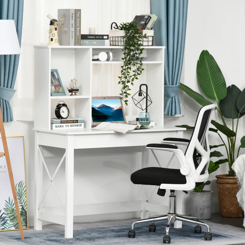 HOMCOM Computer Desk with Hutch, Home Office Table with Storage Shelves and Open Compartments for Writing, Work, White