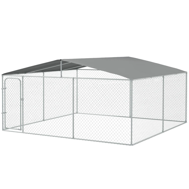 PawHut Dog Kennel Outdoor, Heavy Duty Playpen with Secure Lock, Cover, for Backyard & Patio, 15.1' x 15.1' x 7.5'