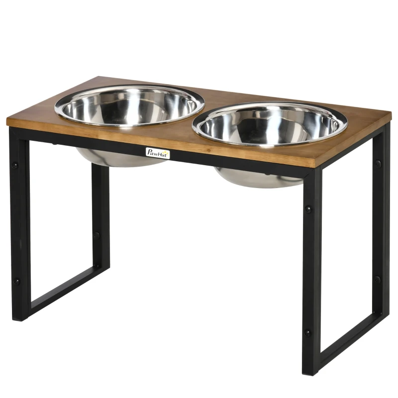PawHut Elevated Dog Bowls with Stand, Raised Dog Feeder for Large Sized Dogs, Oak