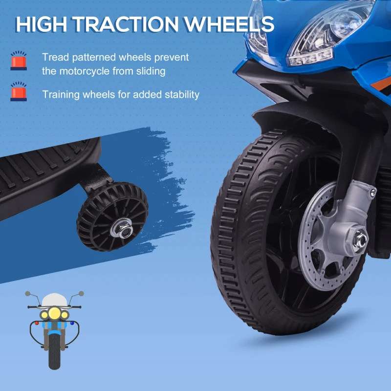 Aosom 6V Kids Motorcycle Police Electric Ride-On Dirt Bike Off-road Street Bike Battery Powered Rechargeable Horn Headlights Training Wheels Realistic Sounds for Girls and Boys 18 - 36 months Blue