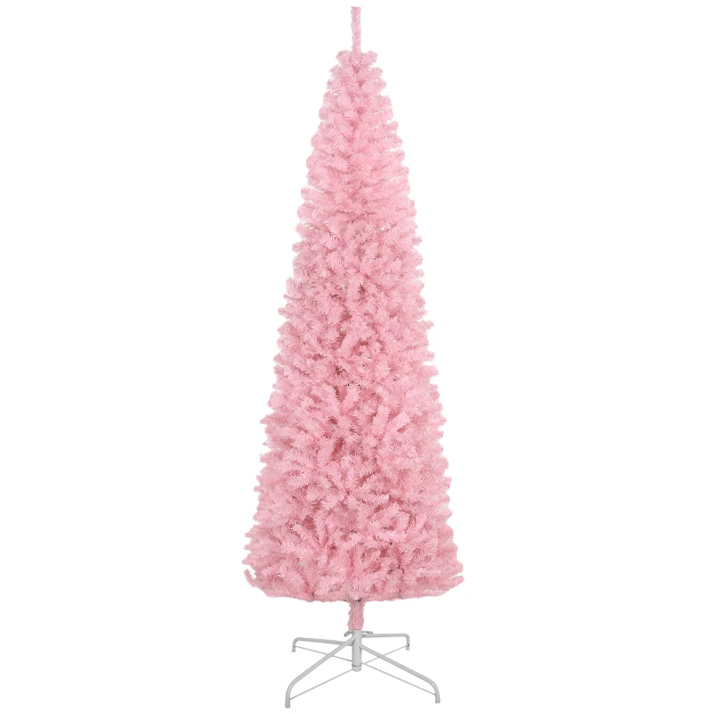 HOMCOM 8' Artificial Christmas Tree Douglas Fir Pencil Christmas Tree with 1168 Realistic Branch Tips, Pink