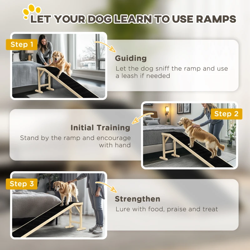 PawHut Pet Ramp Bed Steps for Dogs Cats Non-slip Carpet 74"L x 16"W x 25"H Natural