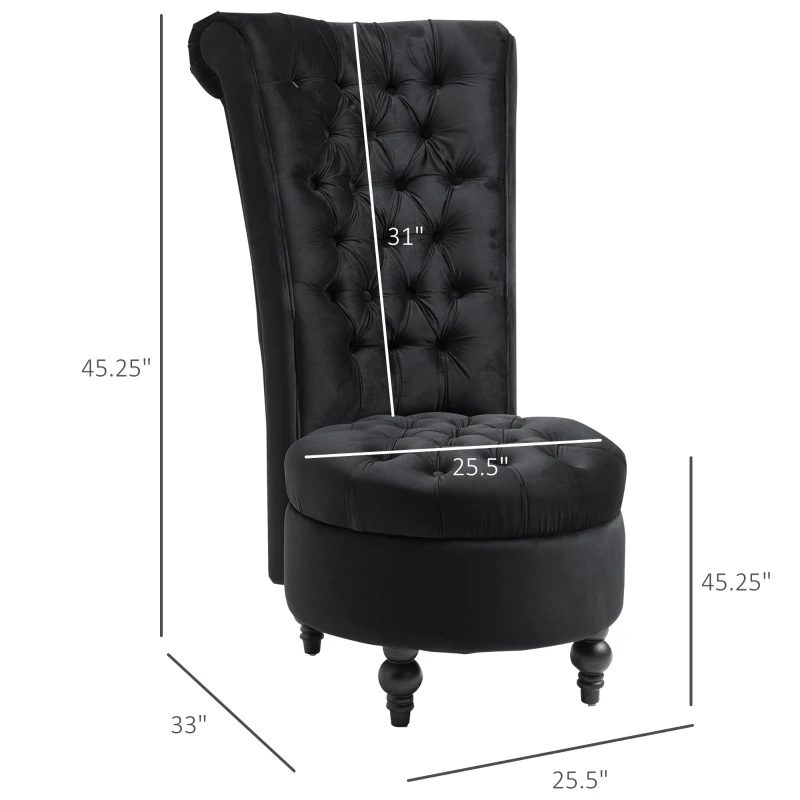 HOMCOM Retro High Back Armless Royal Accent Chair Fabric Upholstered Tufted Seat for Living Room, Dining Room and Bedroom, Black