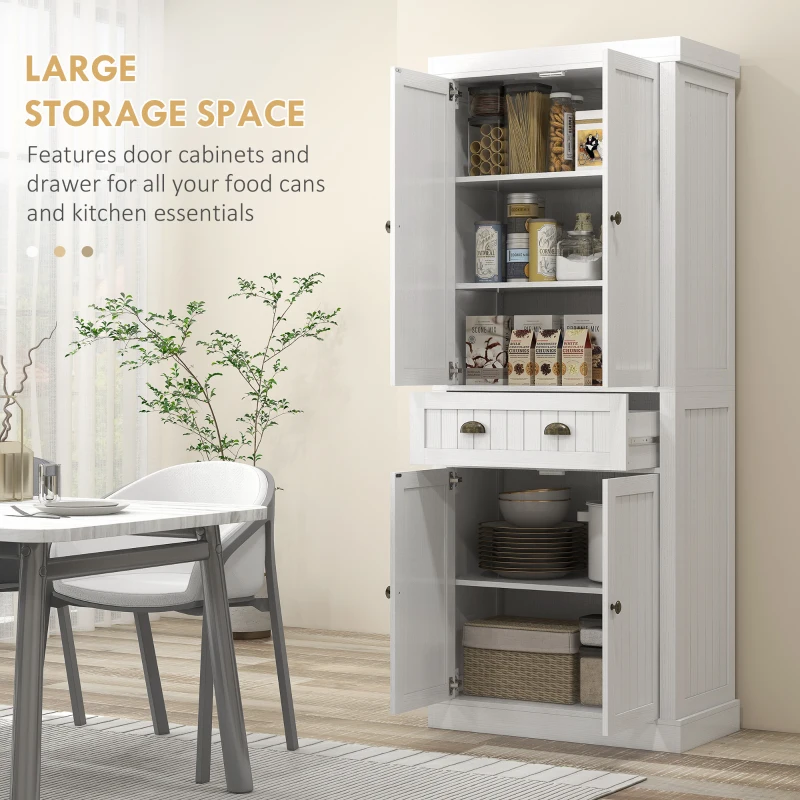 HOMCOM 72" Kitchen Cabinet, Kitchen Pantry Cabinet with 4 Doors, 2 Adjustable Shelves and Drawer, Distressed White