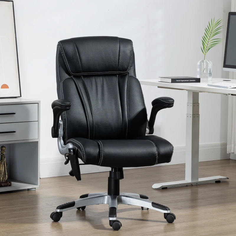 Vinsetto Executive Massage Office Chair with 6 Vibration Points, Heated Faux Leather Computer Desk Chair with Flip-up Armrest, Adjustable Height, Swivel Wheels, Black