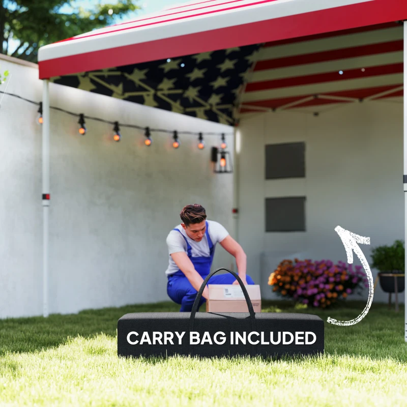 Outsunny 10' x 10' Pop Up Canopy Tent w/ Sidewall, Height Adjustable Instant Sun Shelter w/ Storage Pockets, American Flag Print