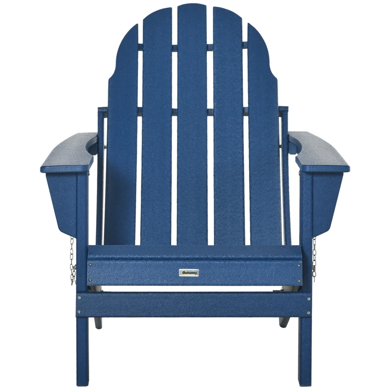 Outsunny Folding Adirondack Chair, HDPE Fire Pit Chair, Weather Resistant Outdoor Chair for Patio, Garden, Backyard, Lawn, Blue