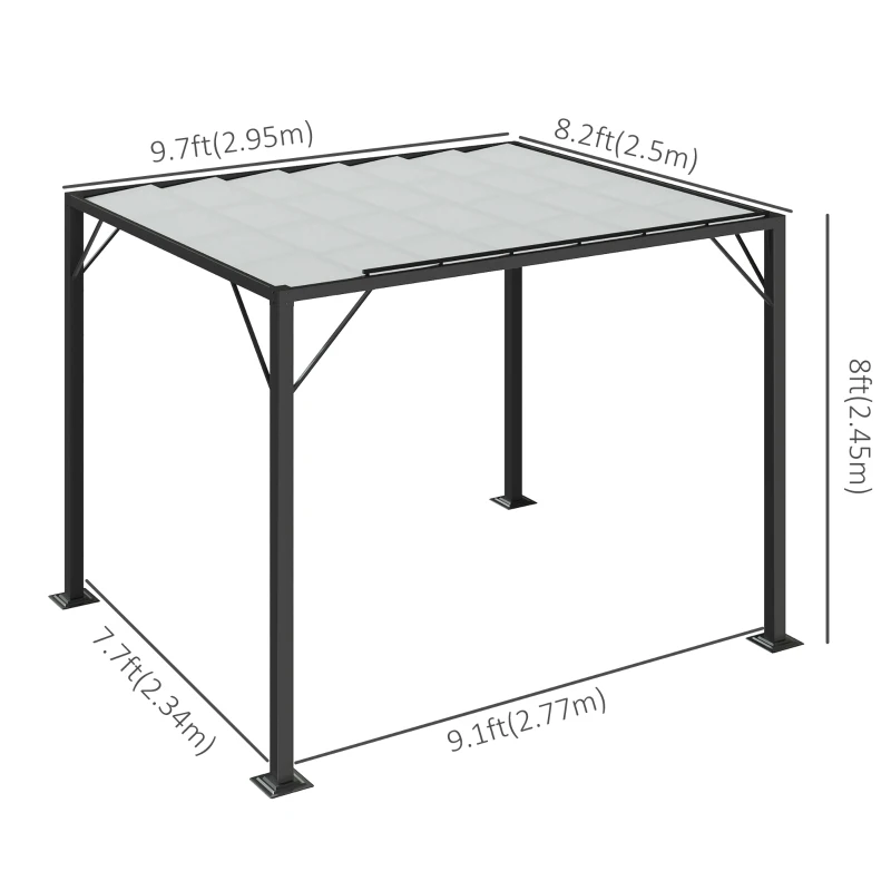 Outsunny Outdoor Louvered Pergola 9.5' x 8' Aluminum Patio Gazebo Sun Shade Shelter with Adjustable Breathable Mesh Roof, White