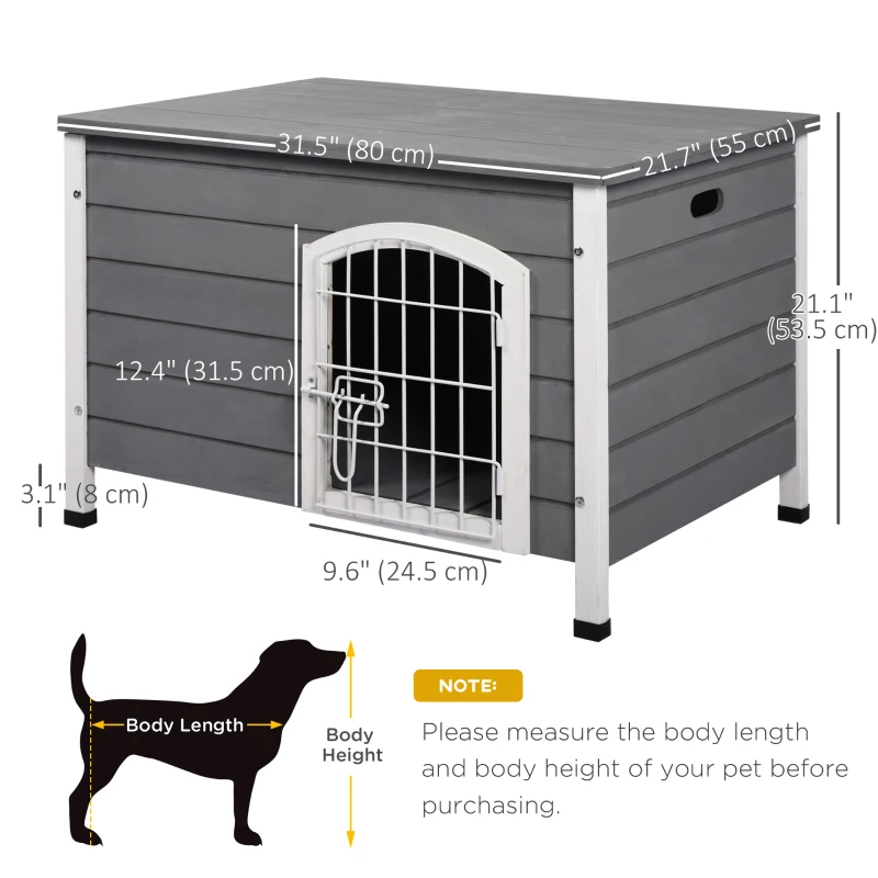PawHut 31" Folding Dog House, Portable Pet Crate Kennel, Wooden Wire Cage for Miniature and Small Sized Dogs with Lockable Doors Open Top Removable Tray, Grey